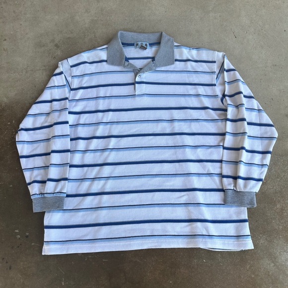 Pj Mark Other - PJ Mark Polo Shirt Mens Large White Striped Excellent Long Sleeve Cotton Pique